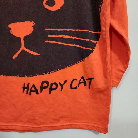 Happy cat orange 3/4 sleeve graphic front t-shirt woman's size large - Picture 4 of 6